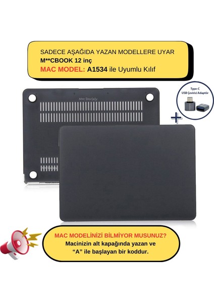 Macbook Kılıf 12 inç A1534 ile Uyumlu Mat
