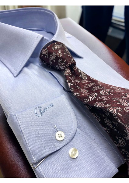 Slimfit Açık Mavi Oxford Uzun Yaka Gömlek