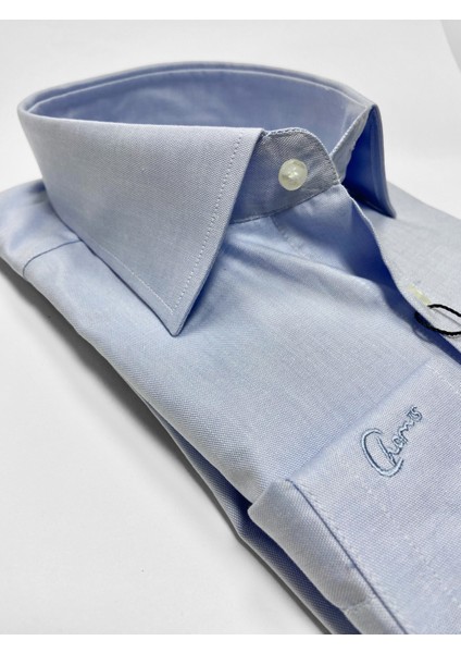 Slimfit Açık Mavi Oxford Uzun Yaka Gömlek