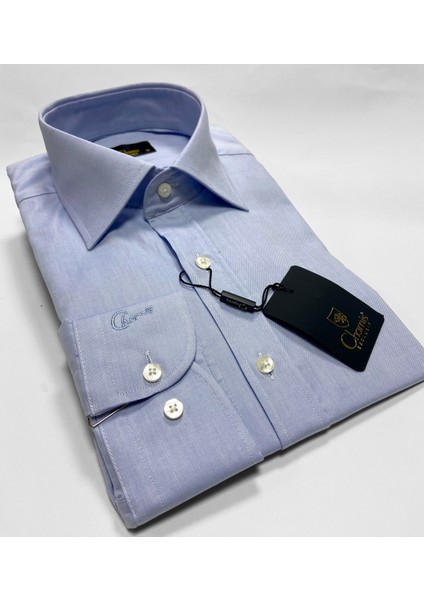 Slimfit Açık Mavi Oxford Uzun Yaka Gömlek