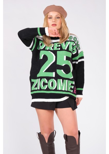 Kadın Forever Yazılı Oversize Triko Kazak Siyah modelleri