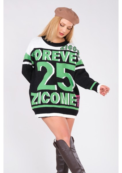 Kadın Forever Yazılı Oversize Triko Kazak Siyah fırsatları