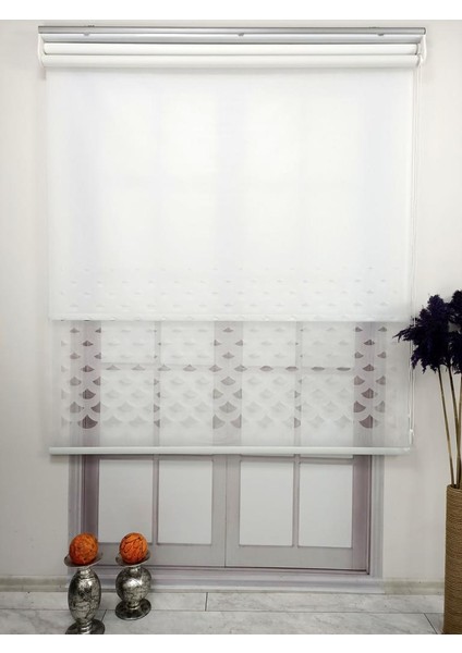 Lazer Kesim Çift Mekanizmalı Tül Stor Perde Beyaz Mlt5003 modelleri