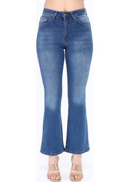 Kadın İspanyol Paça Yüksek Bel Kot Pantolon Skinny Fit Jean - C605