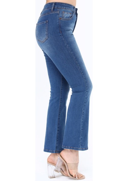 Kadın İspanyol Paça Yüksek Bel Kot Pantolon Skinny Fit Jean - C605 fırsatları