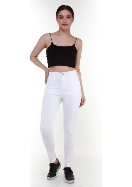 Kadın Yüksek Bel Dar Paça Süper Skinny Fit Esnek Bilek Boy Denim Jean Kot Pantolon C596