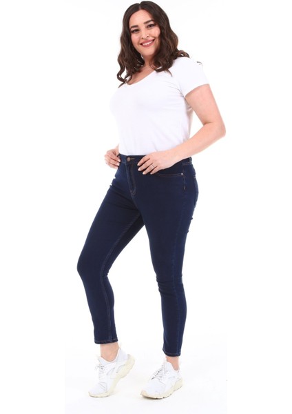 CEDY DENIM Kadın Yüksek Bel Skinny Fit Jeans Büyük Beden Kot Pantolon Düz Parlament C597