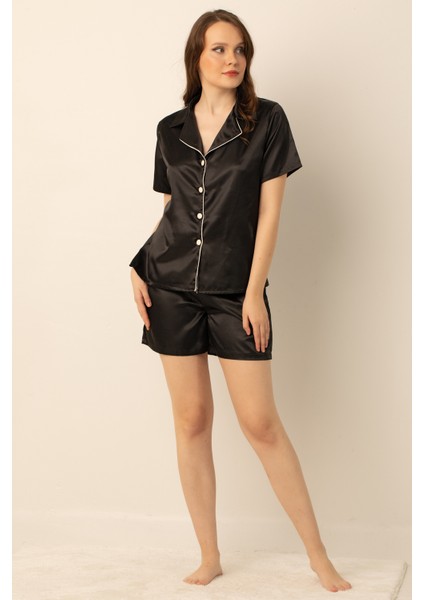 Kadın Saten Şortlu Pijama Takımı