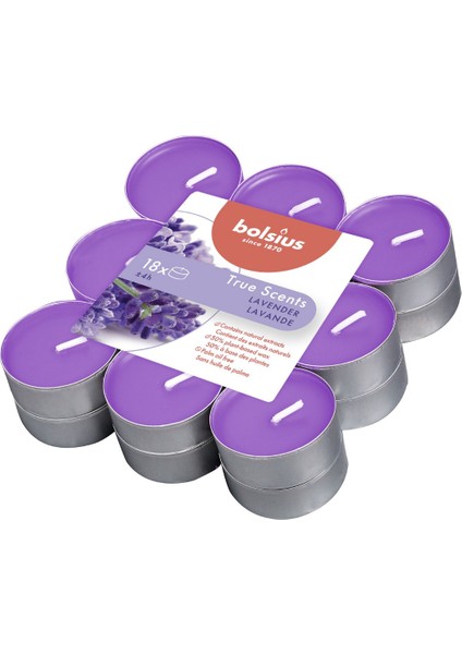 Kokulu Tealight Mum, Lavanta Kokulu, Lila Renkli, 18'li Paket, 4 Saatlik Uzun Yan ma Süresi - Ev Mumu - İç Dekorasyon - Doğal Özler - Doğal Vegan Balmumu İçerir - Palmiye Yağı İçermez