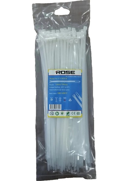 Beyaz 250MM Kablo Bağı- Plastik Kelepçe