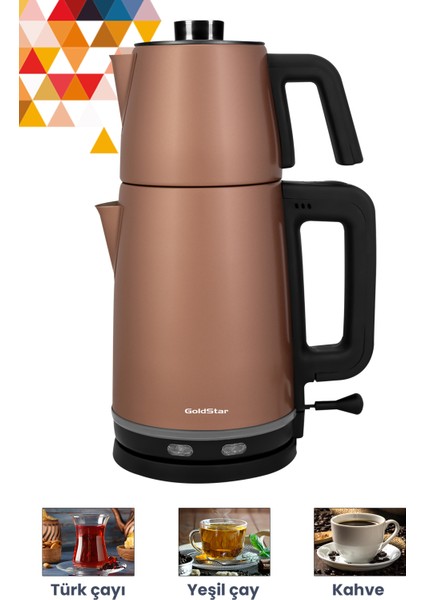 Gold 2200 Watt Paslanmaz Çelik Çay Makinesi ve Su Isıtıcısı ST-7305G modelleri