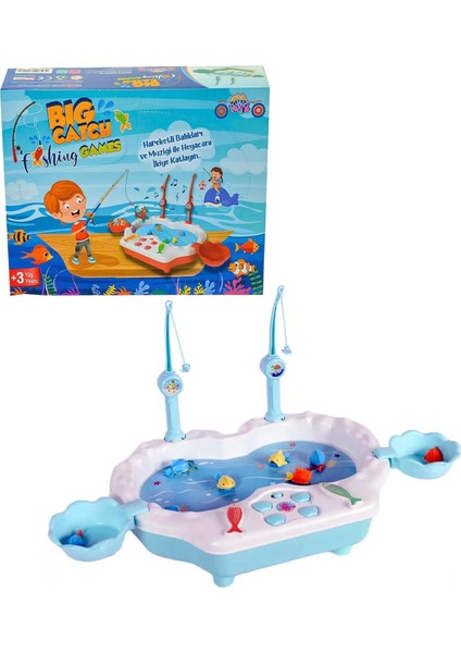 Müzikli, Havuzda Balık Yakalama Oyunu, 8 Balık ve 2 Oltalı - Big Catch Fishing Game,mavi