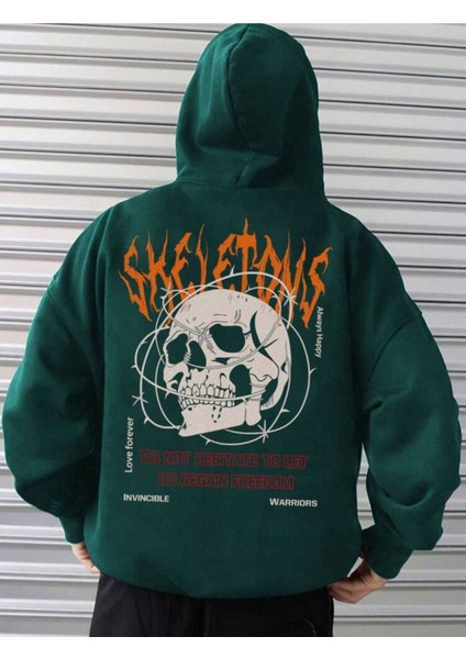 Unisex Skeletons Freedom Baskılı Oversize Üc Ip Hoodie