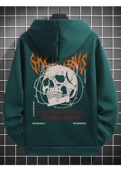Unisex Skeletons Freedom Baskılı Oversize Üc Ip Hoodie