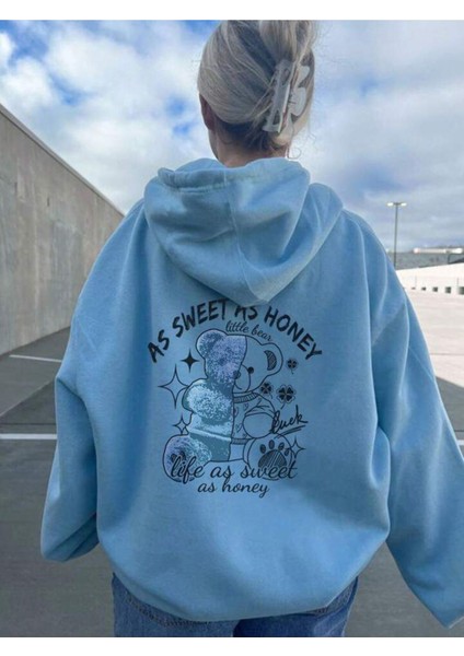 Kadın As Sweet As Honey Baskılı Oversize Üç Ip Kapşonlu Sweatshirt