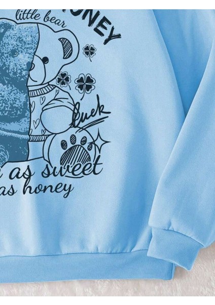 Kadın As Sweet As Honey Baskılı Oversize Üç Ip Kapşonlu Sweatshirt