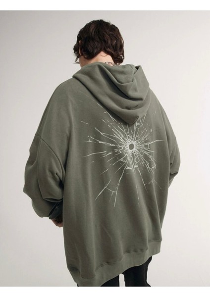 Kadın Haki Shastly Baskılı Üç Iplik Polar Hoodie