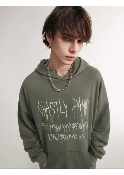 Kadın Haki Shastly Baskılı Üç Iplik Polar Hoodie