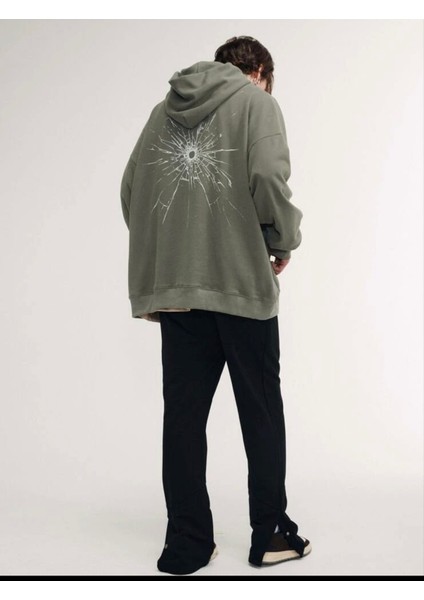 Kadın Haki Shastly Baskılı Üç Iplik Polar Hoodie