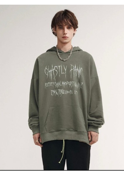 Kadın Haki Shastly Baskılı Üç Iplik Polar Hoodie