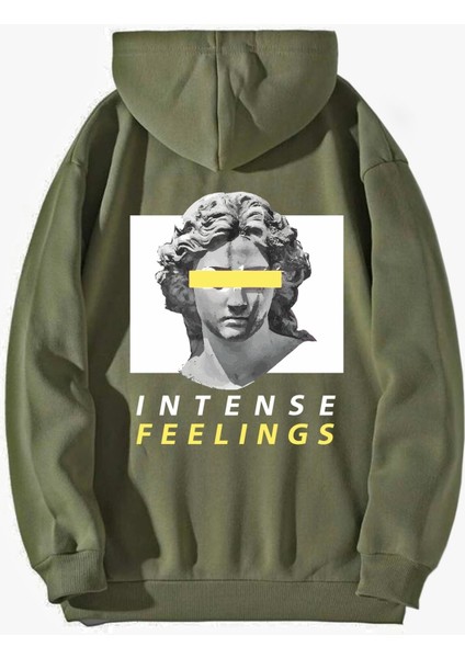 Kadın Instense Feelings Arka Baskılı Haki Oversize Kapüşonlu Sweatshirt