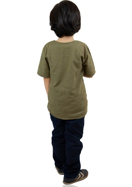 Kısa Kol Şile Bezi Zımbalı Erkek Çocuk T-Shirt Haki