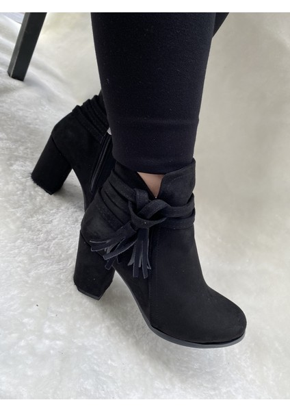 Çiğdem Yanı Püsküllü Siyah Süet Topuklu Bot ( Esf) - Siyah - 36 - ST00602-SİYAH-36 fırsatları
