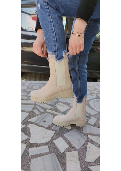 Gerçek Deri Midi Boy Bot - Bej - 37 - ST00692-BEJ-37