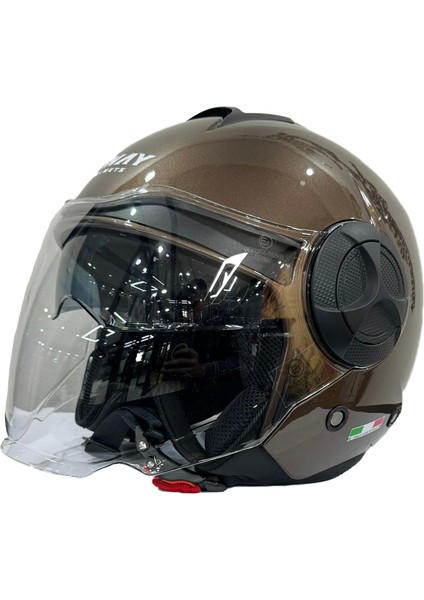 Kask Sway SW-737 Parlak Kahverengi Çenesiz Güneş Gözlüklü