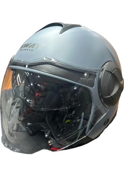 Kask Sway SW-737 Mat Gri Çenesiz Güneş Gözlüklü