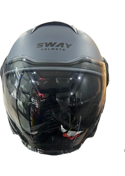 Kask Sway SW-737 Mat Gri Çenesiz Güneş Gözlüklü