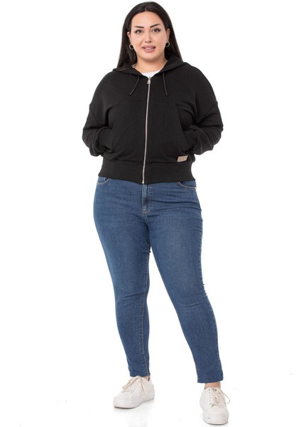 Büyük Beden Kanguru Cepli Kapüşonlu Üç Iplik Siyah Sweatshirt fiyatları