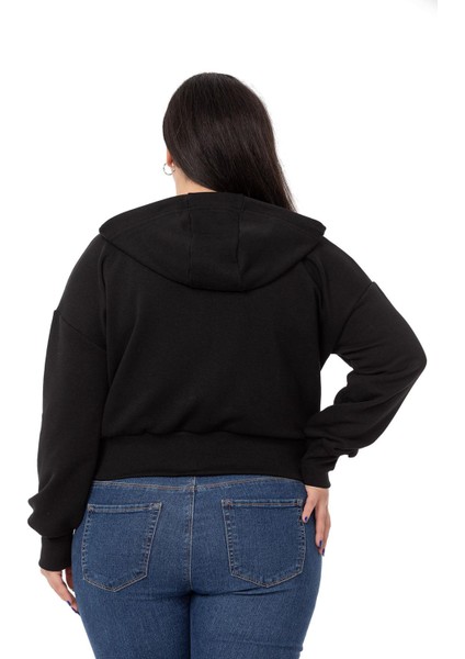 Büyük Beden Kanguru Cepli Kapüşonlu Üç Iplik Siyah Sweatshirt modelleri
