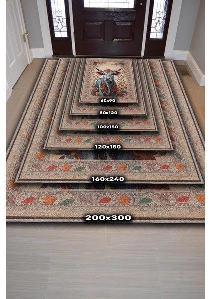 Nuh'un Gemisi Koleksiyonu Inek Çiçek Desenli Temalı Vintage Renkli Maksimalist Halı indirimleri