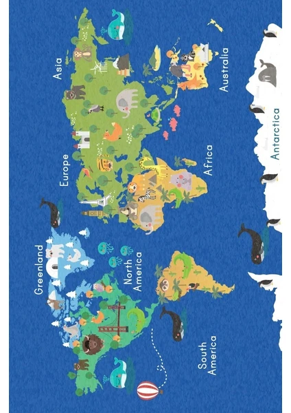Cino 88 Okyanus Hayvanlar Dünya Haritası Öğretici Çocuk Odası Oyun Halısı