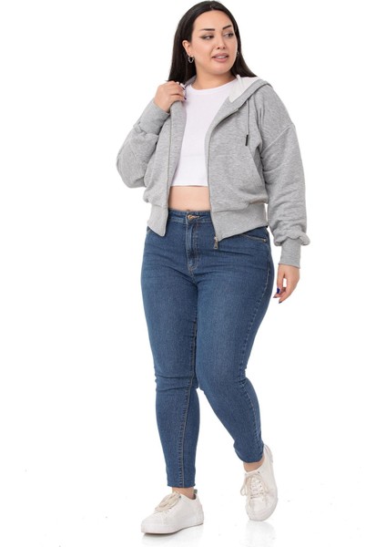 Büyük Beden Kanguru Cepli Kapüşonlu Üç Iplik Gri Melanj Sweatshirt fiyatları