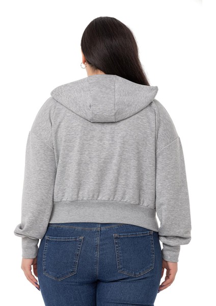 Büyük Beden Kanguru Cepli Kapüşonlu Üç Iplik Gri Melanj Sweatshirt modelleri