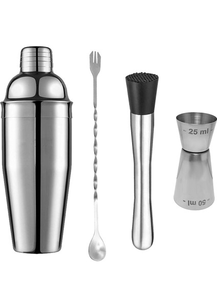 Çelik Kokteyl Kaşığı Shaker ve Bar Tokmağı Kokteyl Bardağı Seti CIN589