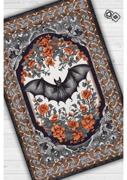 Nuh'un Gemisi Koleksiyonu Yarasa Çiçek Desenli Temalı Vintage Renkli Maksimalist Halı