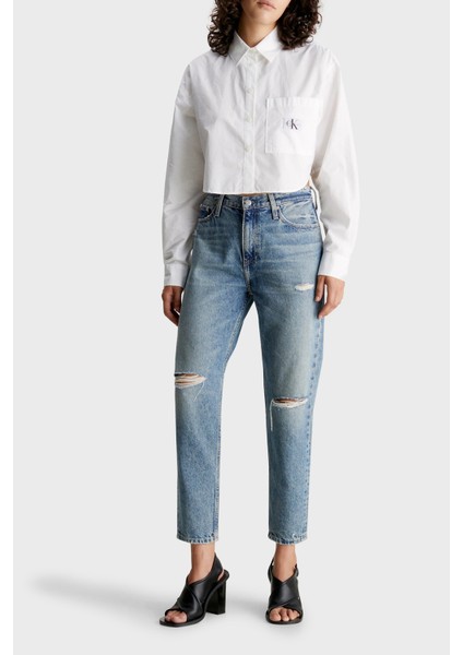 Pamuklu Yüksek Bel Mom Fit Jeans J20J2221481A4 Kadın Kot Pantolon J20J222148 1A4 modelleri