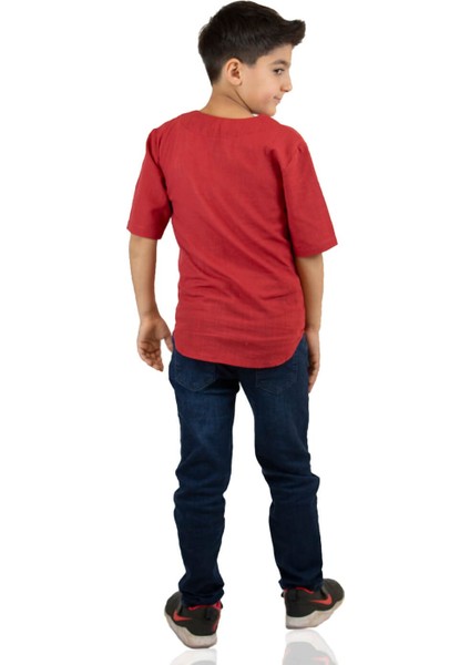 Kısa Kol Şile Bezi Zımbalı Erkek Çocuk T-Shirt Bordo