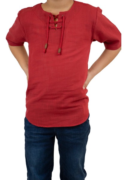 Kısa Kol Şile Bezi Zımbalı Erkek Çocuk T-Shirt Bordo