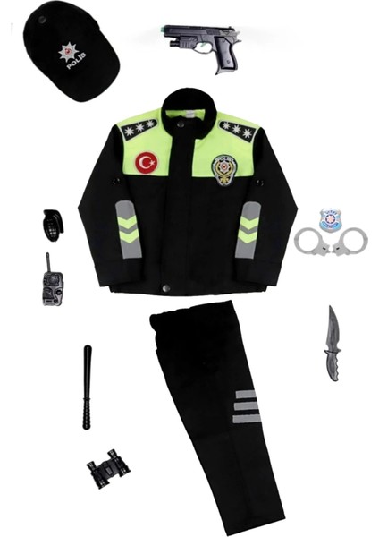 Trafik Polis Kostümü Çocuk Kıyafeti Oyuncaklı Şahin