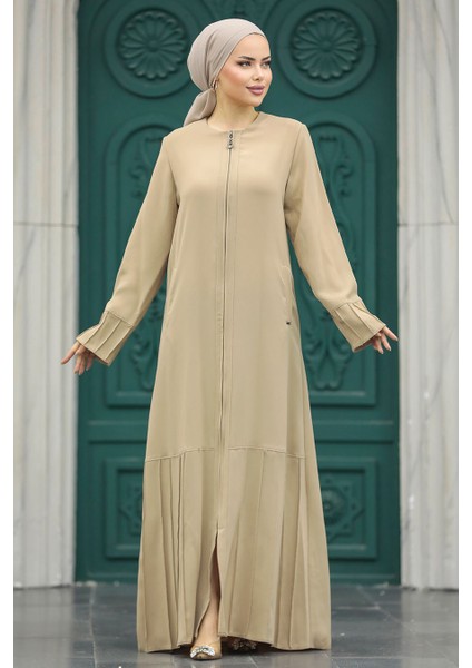 Fermuarlı Bej Tesettür Ferace 20018Bej fiyatları