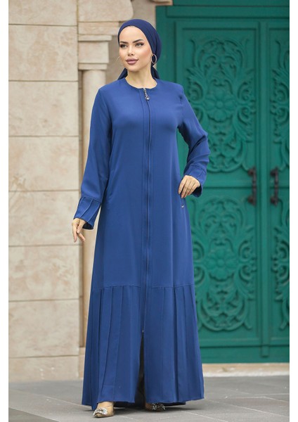 Fermuarlı Indigo Mavisi Tesettür Ferace 20018Im fiyatları