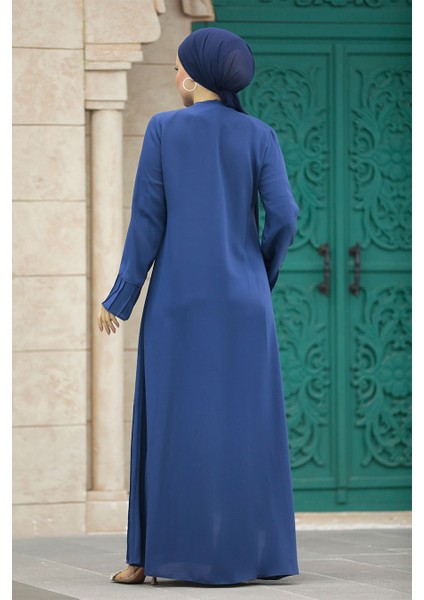 Fermuarlı Indigo Mavisi Tesettür Ferace 20018Im modelleri
