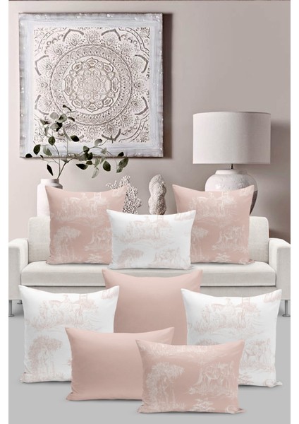 8 Li Kırlent Kılıf Seti Toile De Jouy Style