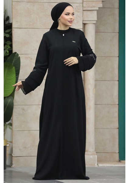 Fermuarlı Siyah Tesettür Ferace 20028S fiyatları