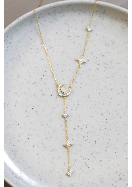 Ay Yıldız Kalp Taşlı Kolye