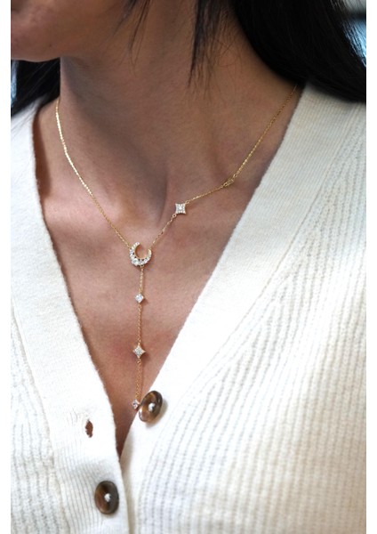 Ay Yıldız Kalp Taşlı Kolye modelleri